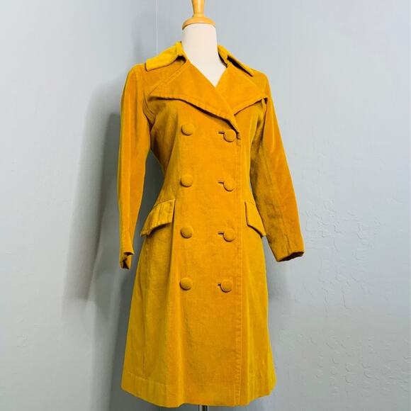 Vintage Women Mustard Velvet Coat 1960 Size S - Picture 7 of 10